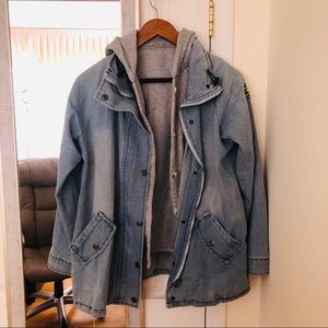 Hooded Drawstring Two Piece Jean Jacket
